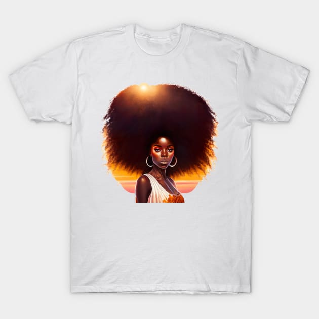 [AI Art] African sunset woman with big hair T-Shirt by Sissely